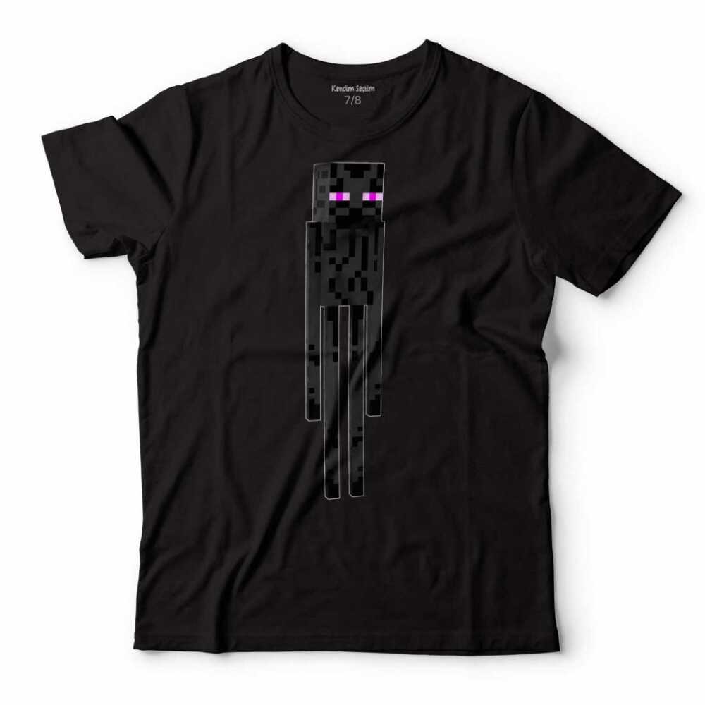 Minecraft Tişört Enderman Black Ender Man Siyah Baskılı Çocuk T-shirt