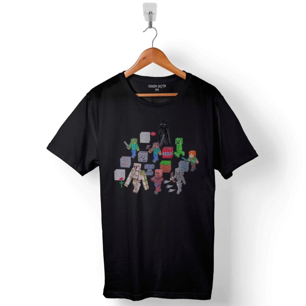 Minecraft Tüm Karakterleri Baskılı Tişört Unisex T-Shirt - 1