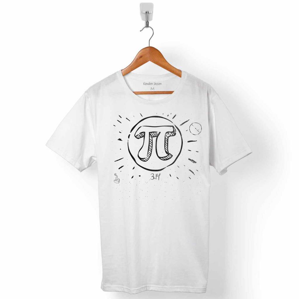Minimal Geometrik Pi Sayısı Desenli Beyaz Regular Tişört - 1