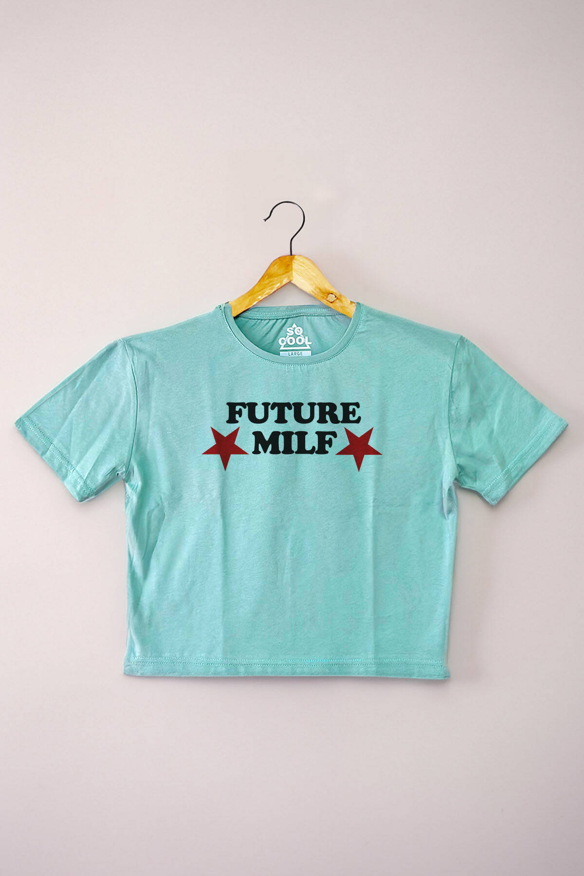 Mint Crop Future Milf Yazı Baskılı Y2K Açık Yeşil Kadın Tişört Baby Tee