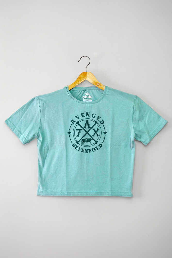 Mint Yeşil Renk Crop T-shirt Avenged Sevenfold Metal Rock Music Baskılı Kadın Tişört Baby Tee - 1