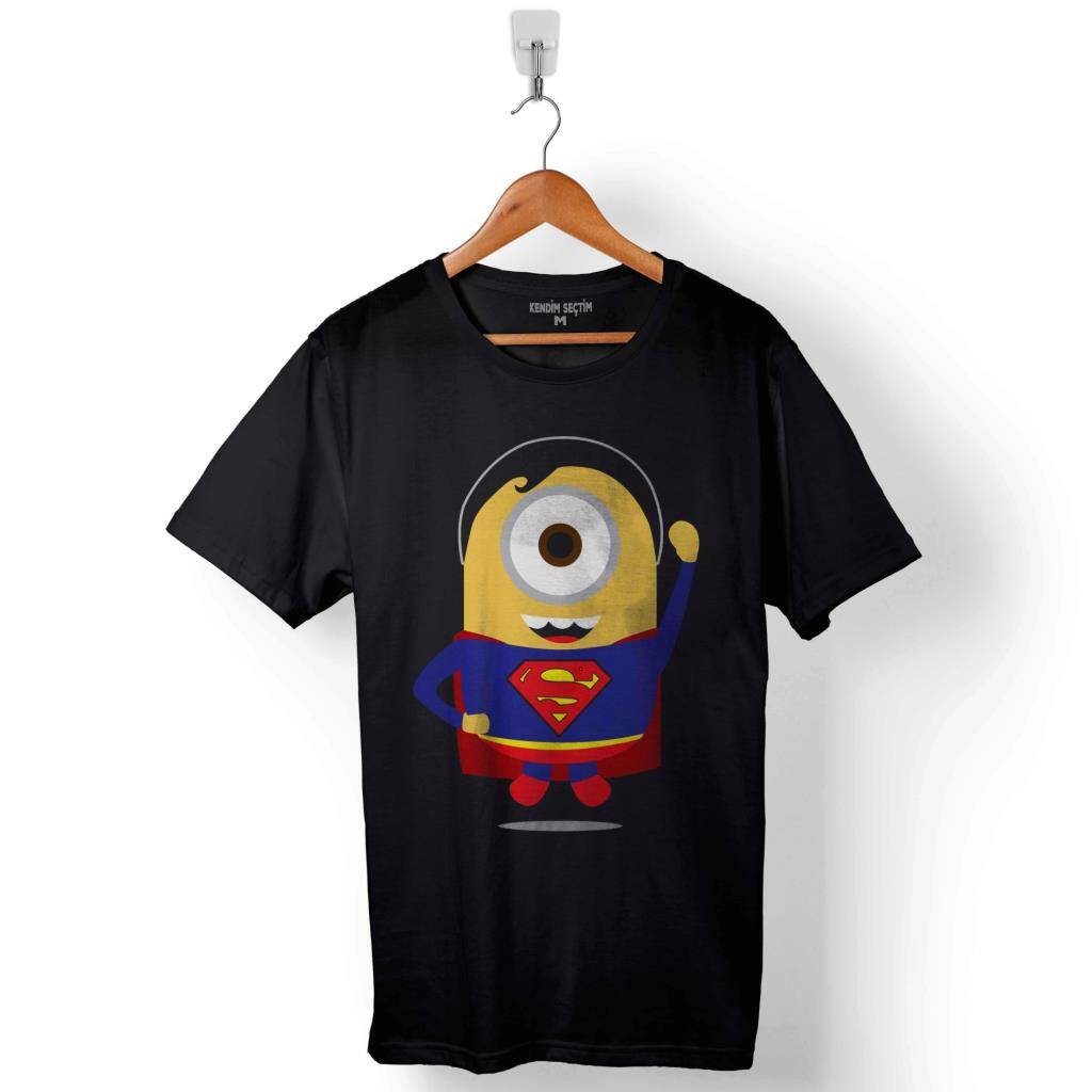 Minyonlar Mınnions Superman Süper Kahraman Hero Baskılı Tişört Unisex T-Shirt - 1