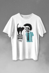 Mohikan İskelet Adam Kara Kedi Nostalji Telefon Zili Baskılı Tişört Unisex T-shirt - 1