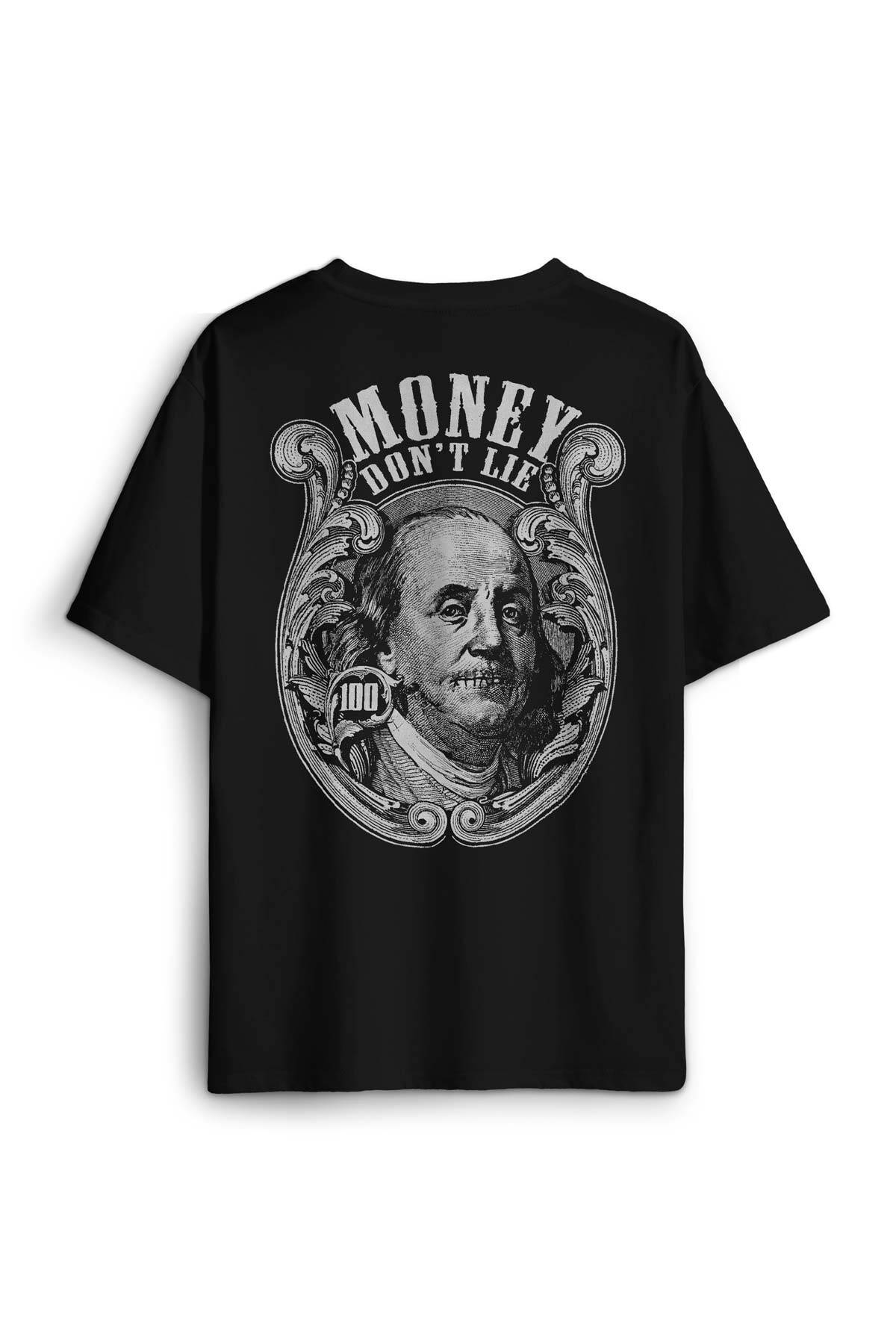 Money Dont Lie Dollars USD Money Sırt Ön Baskılı Oversize Tişört Unisex T-Shirt - 1