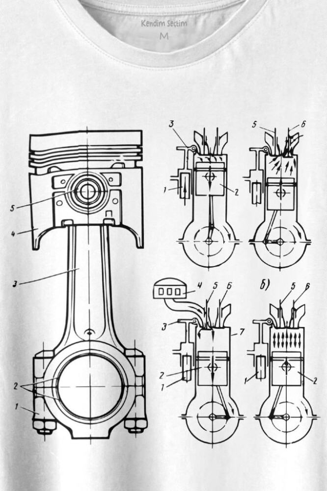 Motor Pistonu Motosiklet Teknik Çizim Grafik Baskılı Tişört Unisex T-shirt (1)