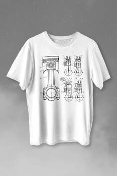 Motor Pistonu Motosiklet Teknik Çizim Grafik Baskılı Tişört Unisex T-shirt - 1