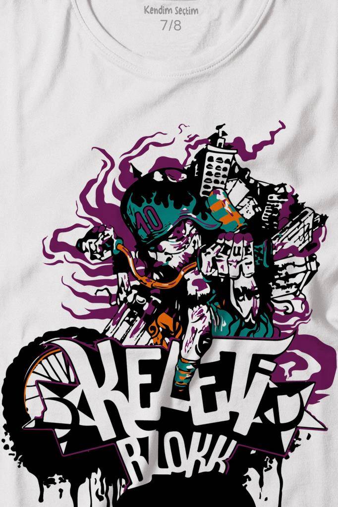 Motorcycle Motor Ride Skull Kuru Kafa Baskılı Tişört Çocuk T-shirt - 2