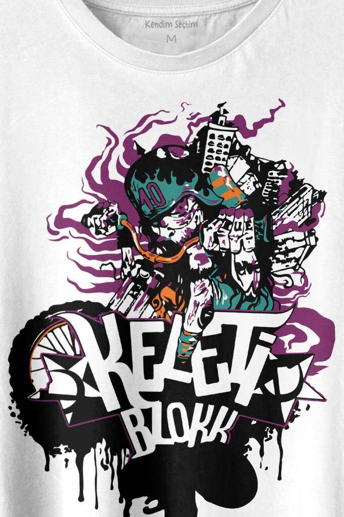 Motorcycle Motor Ride Skull Kuru Kafa Baskılı Tişört Unisex T-shirt - 2