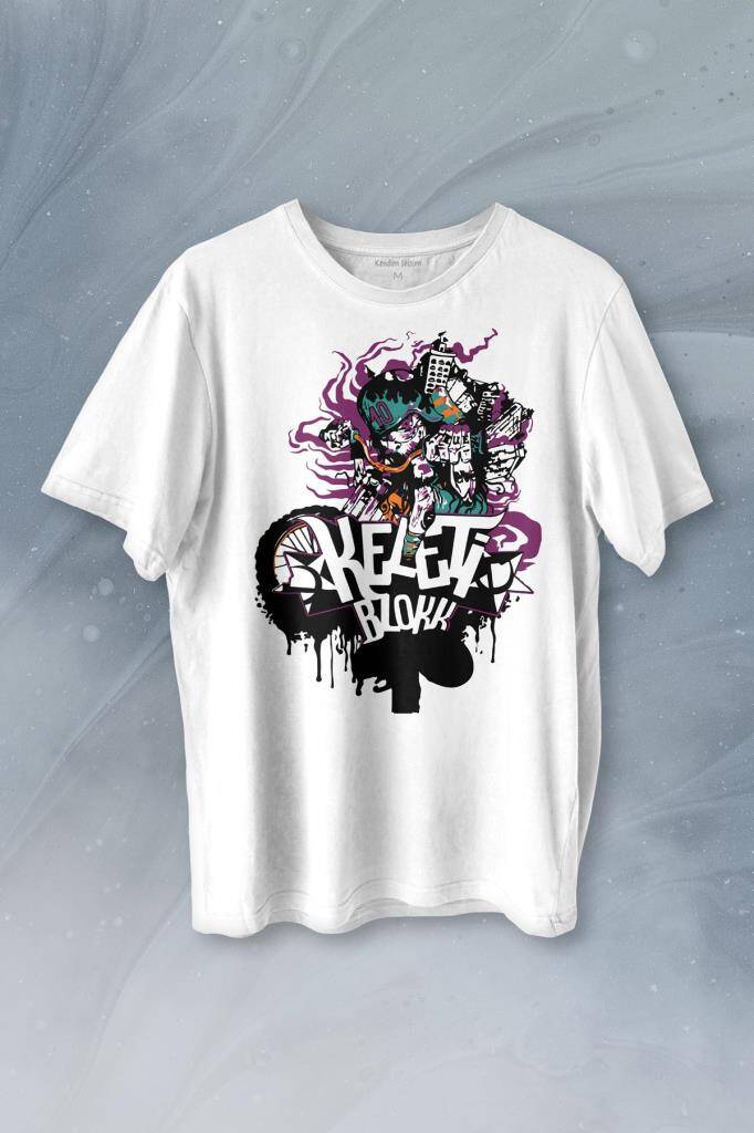 Motorcycle Motor Ride Skull Kuru Kafa Baskılı Tişört Unisex T-shirt - 1