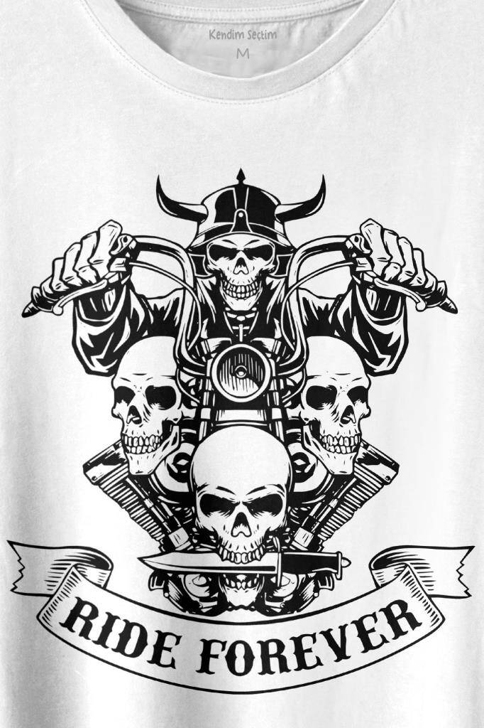 Motorcycle Skull Ride Forever Motosiklet Baskılı Tişört Unisex T-shirt (1)