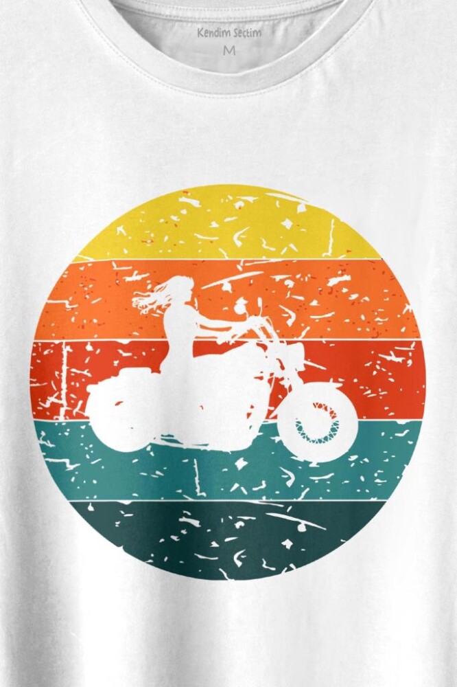 Motorcycle Vintage Woman Silhouette Retro Baskılı Tişört Unisex T-shirt (1)
