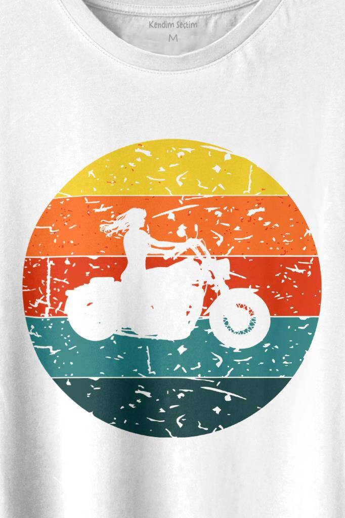 Motorcycle Vintage Woman Silhouette Retro Baskılı Tişört Unisex T-shirt (1)