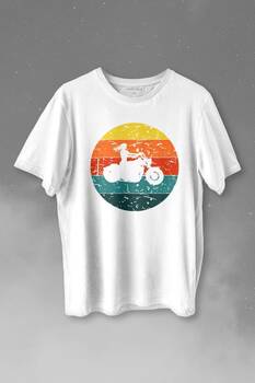 Motorcycle Vintage Woman Silhouette Retro Baskılı Tişört Unisex T-shirt - 1