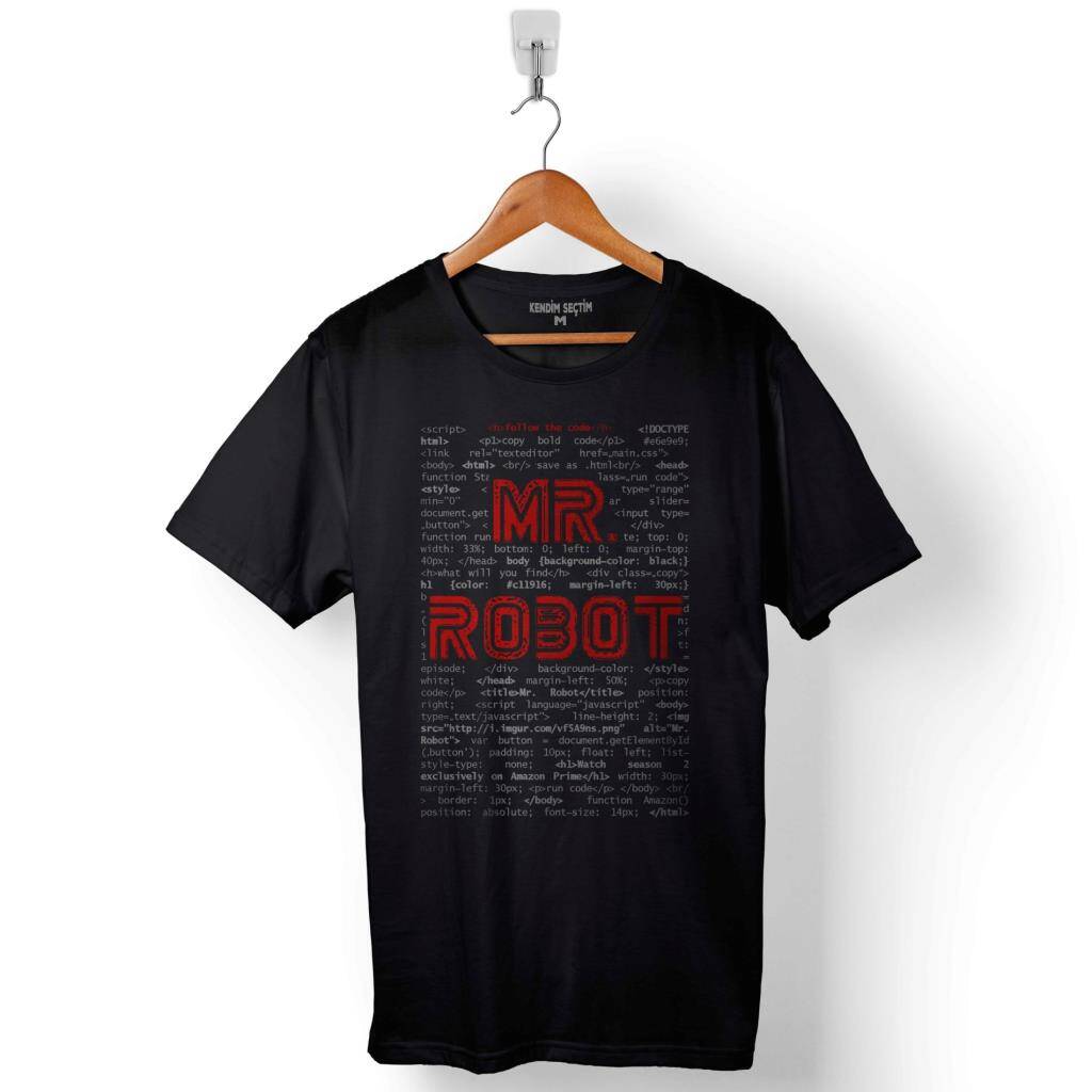 Mr. Mr Robot Who Is Fsocıety Code Ben Robot Baskılı Tişört Unisex T-Shirt - 1