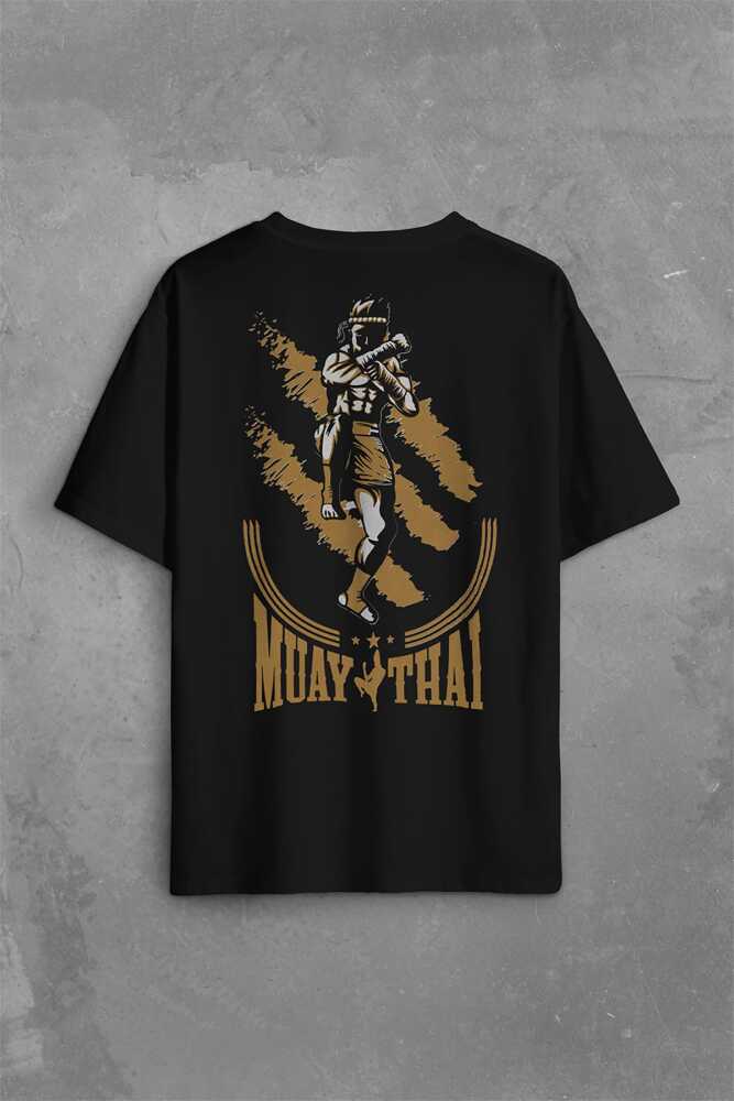 Muay Thai MuayThai Kick Boks Boxing Uzak Doğu Sırt Ön Baskılı Oversize Tişört Unisex T-Shirt - 1