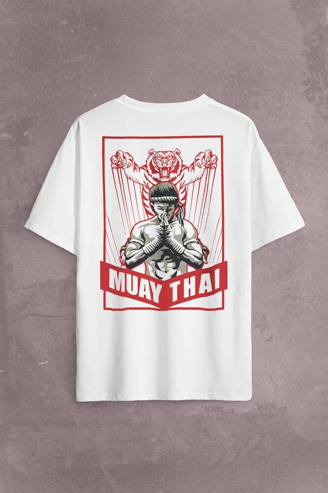Muay Thai Tiger MuayThai Kick Boks Boxing Uzak Doğu Sırt Ön Baskılı Oversize Tişört Unisex T-Shirt - 1
