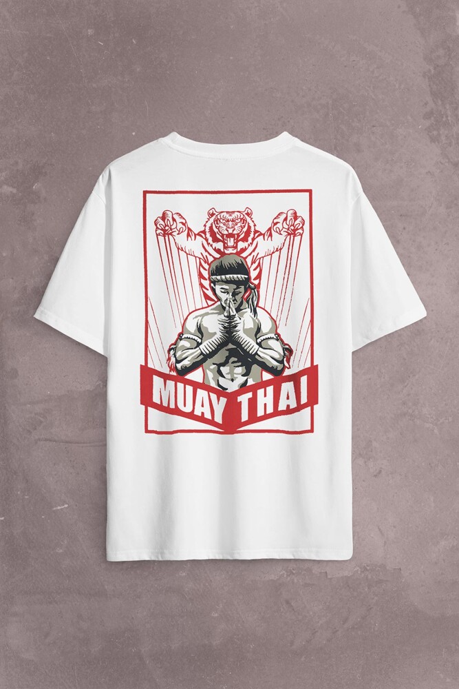 Muay Thai Tiger MuayThai Kick Boks Boxing Uzak Doğu Sırt Ön Baskılı Oversize Tişört Unisex T-Shirt - 1