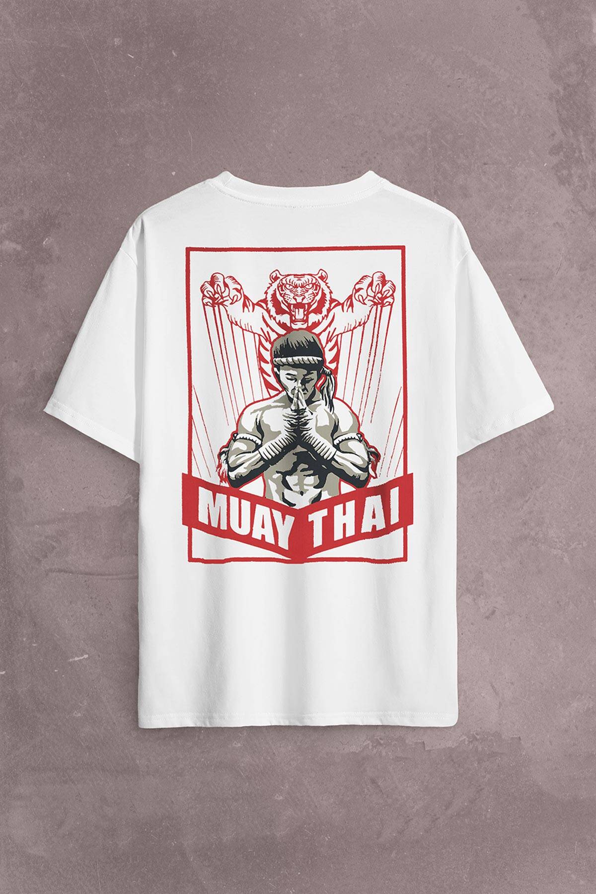 Muay Thai Tiger MuayThai Kick Boks Boxing Uzak Doğu Sırt Ön Baskılı Oversize Tişört Unisex T-Shirt - 1