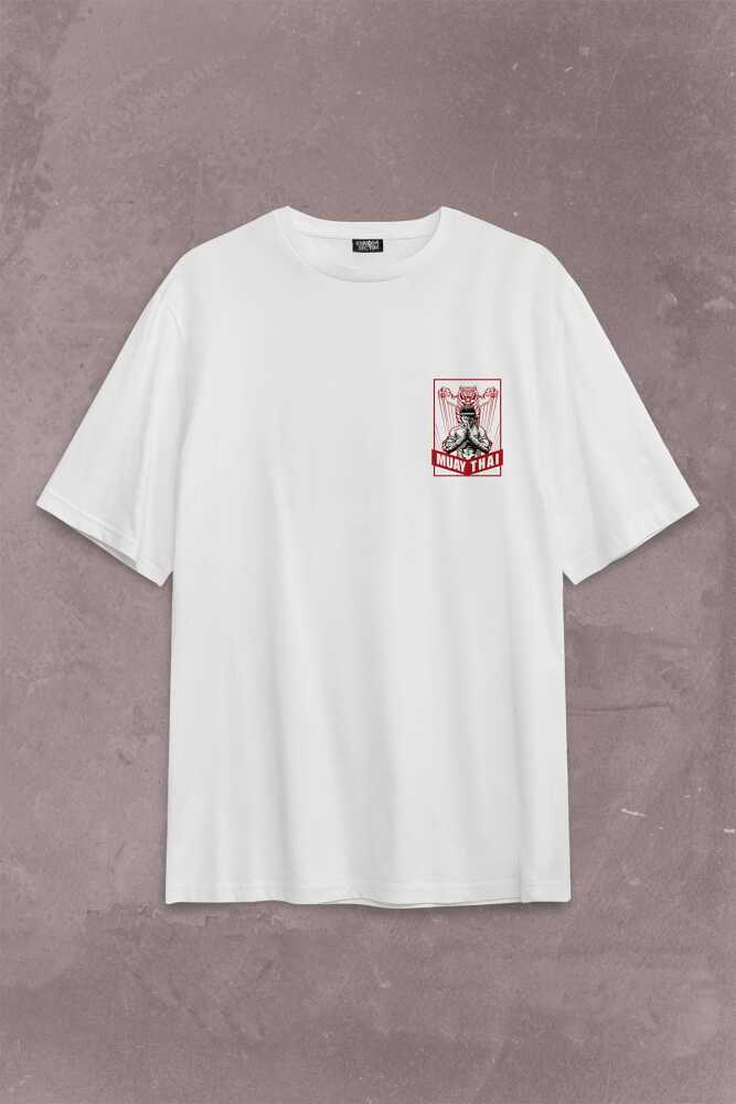 Muay Thai Tiger MuayThai Kick Boks Boxing Uzak Doğu Sırt Ön Baskılı Oversize Tişört Unisex T-Shirt (1)