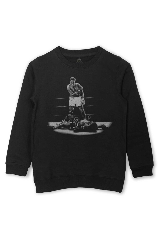 Muhammed Ali Box Say What Is My Name Baskılı Çocuk Sweatshirt Siyah Sweat - 1