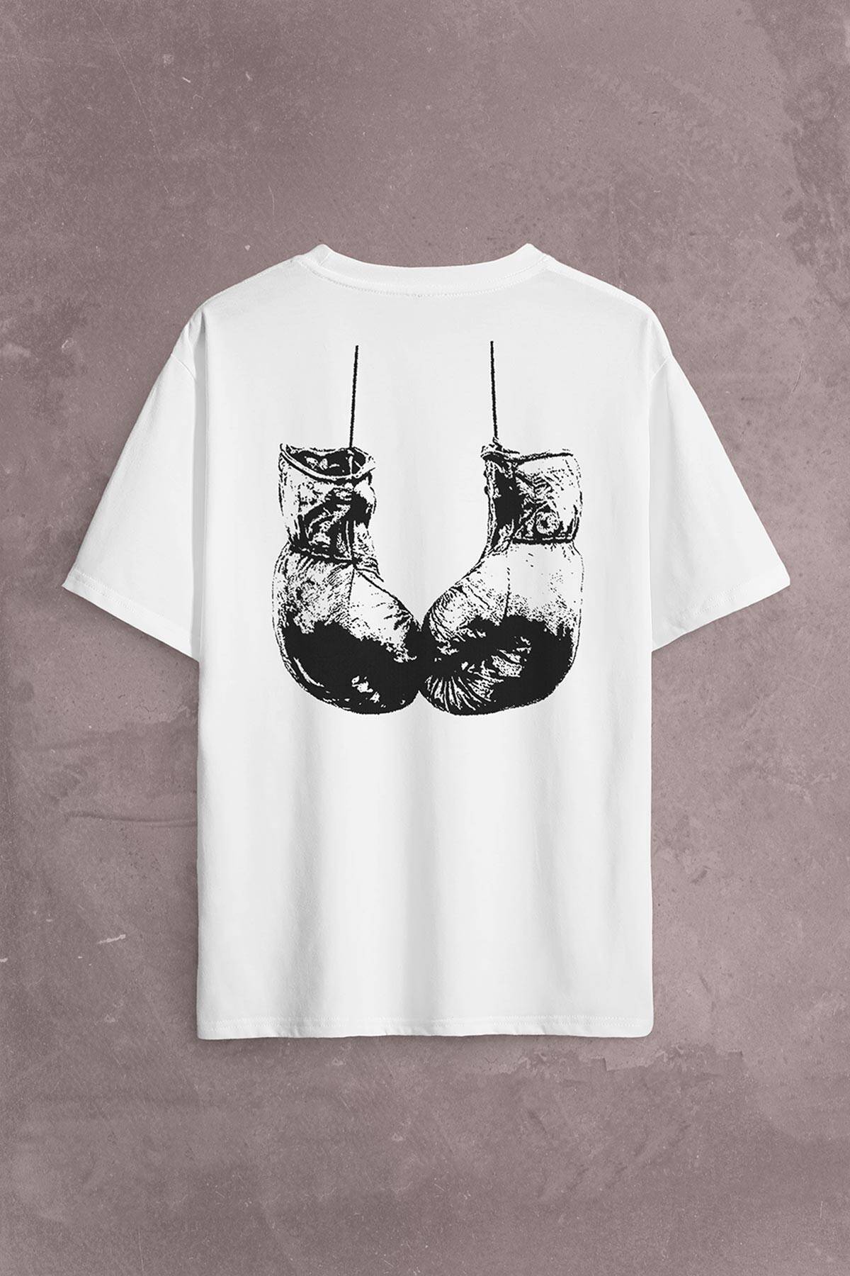 Muhammed Ali Clay Boks Eldiveni Impossible Is Sırt Ön Baskılı Oversize Tişört Unisex T-Shirt (1)