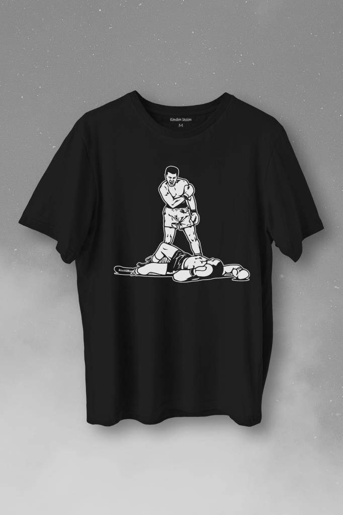 Muhammed Ali Sonny Liston Ağır Siklet Boks Nakavt Boxing Baskılı Tişört Unisex T-Shirt - 1