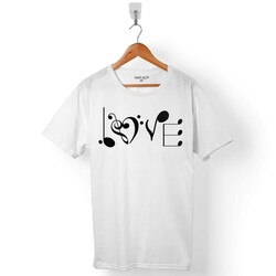 MUSIC LOVE MÜZİK NOTA SEVİYORUM SOL ANAHTARI 2 ERKEK TİŞÖRT - 1