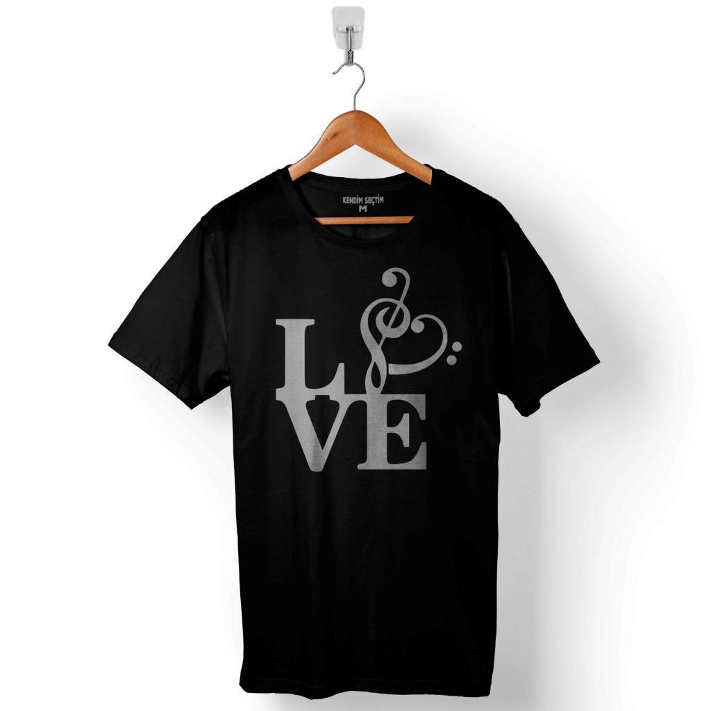 Music Love Müzik Nota Seviyorum Sol Anahtarı Baskılı Tişört Unisex T-Shirt - 1