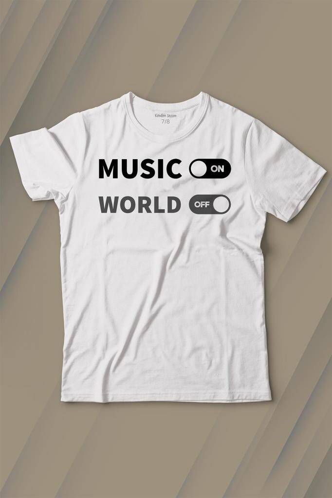 Music On World Off Müzik Dünya Baskılı Tişört Çocuk T-shirt