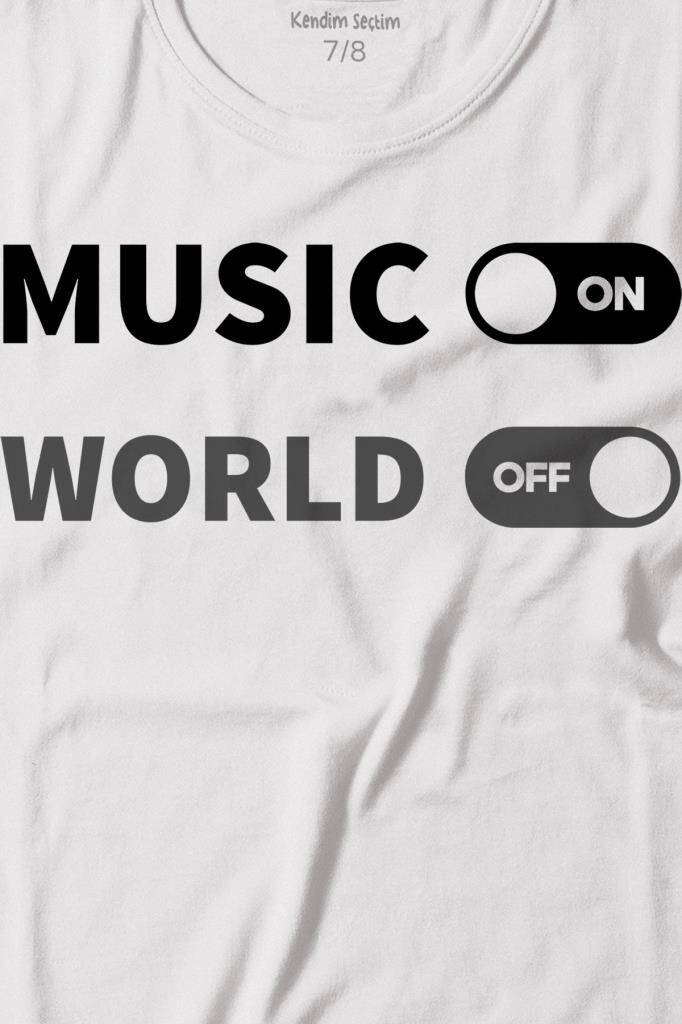Music On World Off Müzik Dünya Baskılı Tişört Çocuk T-shirt (1)