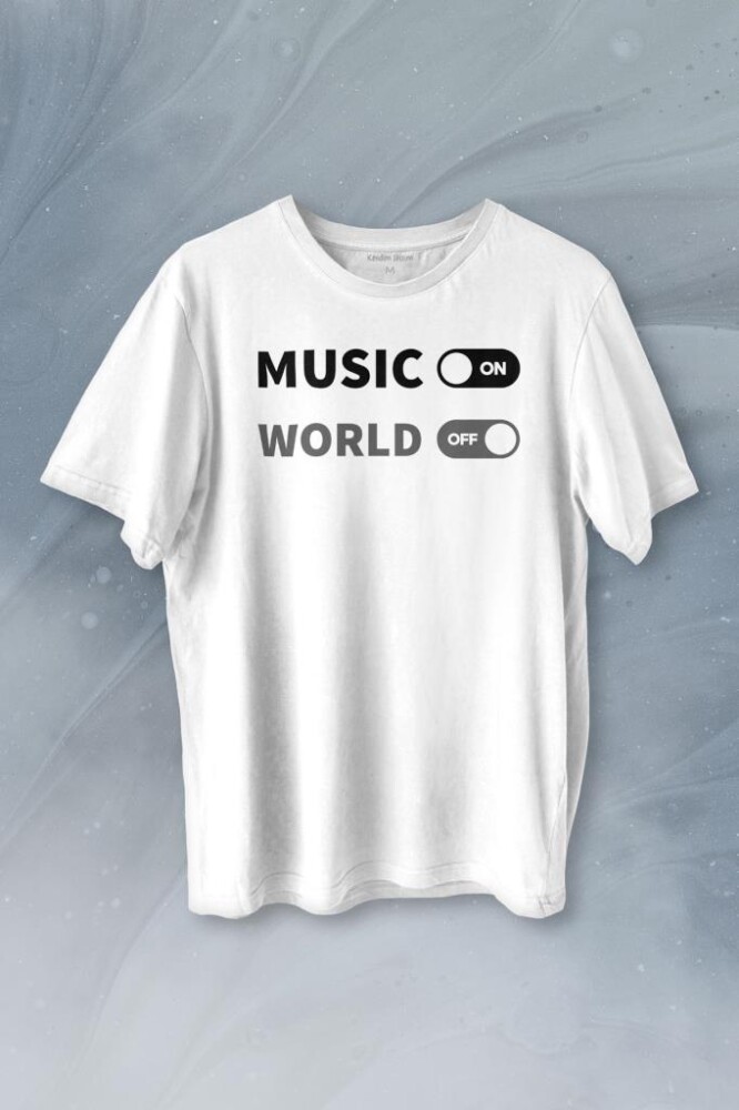 Music On World Off Müzik Dünya Baskılı Tişört Unisex T-shirt - 1