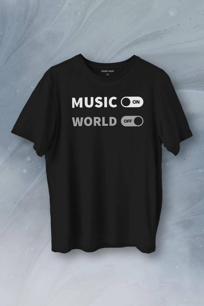 Music On World Off Müzik Dünya Baskılı Tişört Unisex T-Shirt - 1