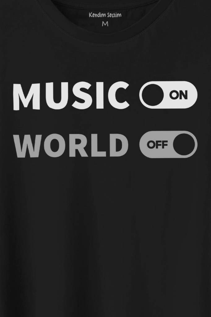 Music On World Off Müzik Dünya Baskılı Tişört Unisex T-Shirt (1)