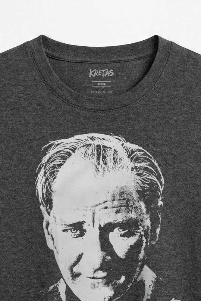 Mustafa Kemal Atatürk Portre Unisex Regular 29 Ekim 19 Mayıs Cumhuriyet Antrasit Melanj Tişört - 2