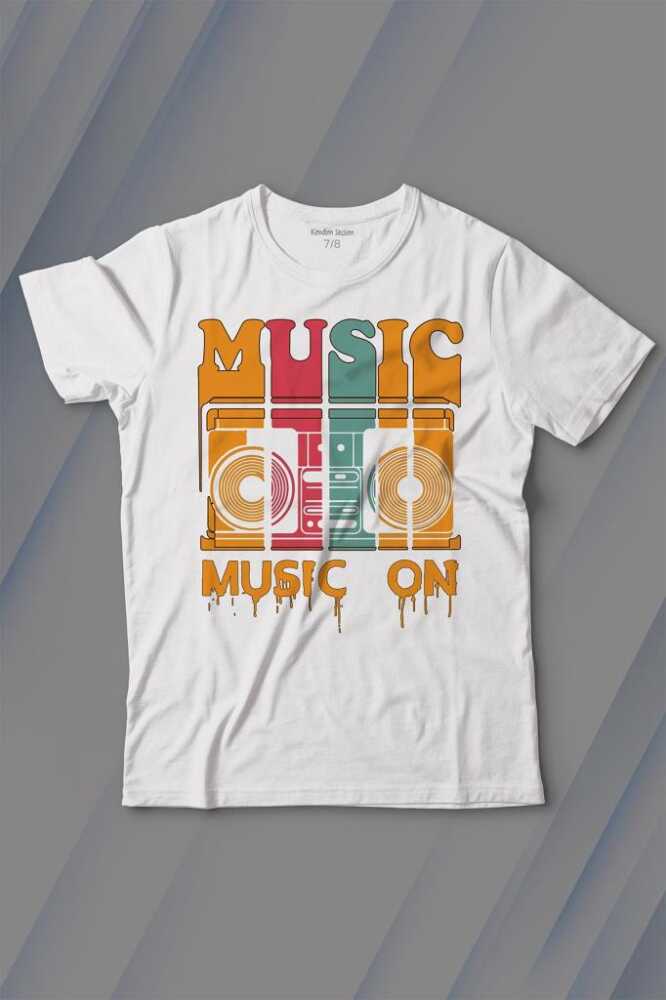 Müzik Music On Kaset Teyp Baskılı Tişört Çocuk T-shirt - 1