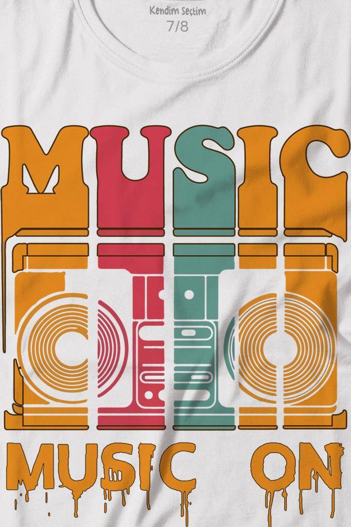 Müzik Music On Kaset Teyp Baskılı Tişört Çocuk T-shirt (1)