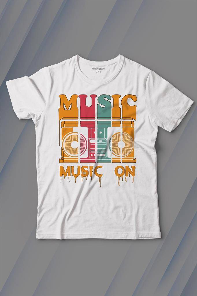 Müzik Music On Kaset Teyp Baskılı Tişört Çocuk T-shirt - 1