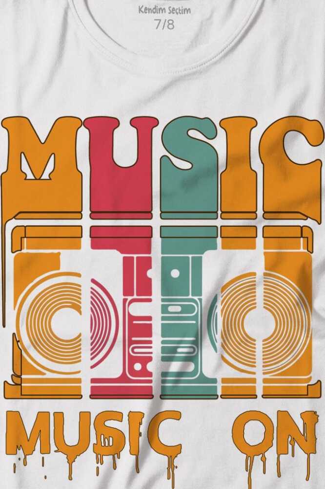 Müzik Music On Kaset Teyp Baskılı Tişört Çocuk T-shirt (1)
