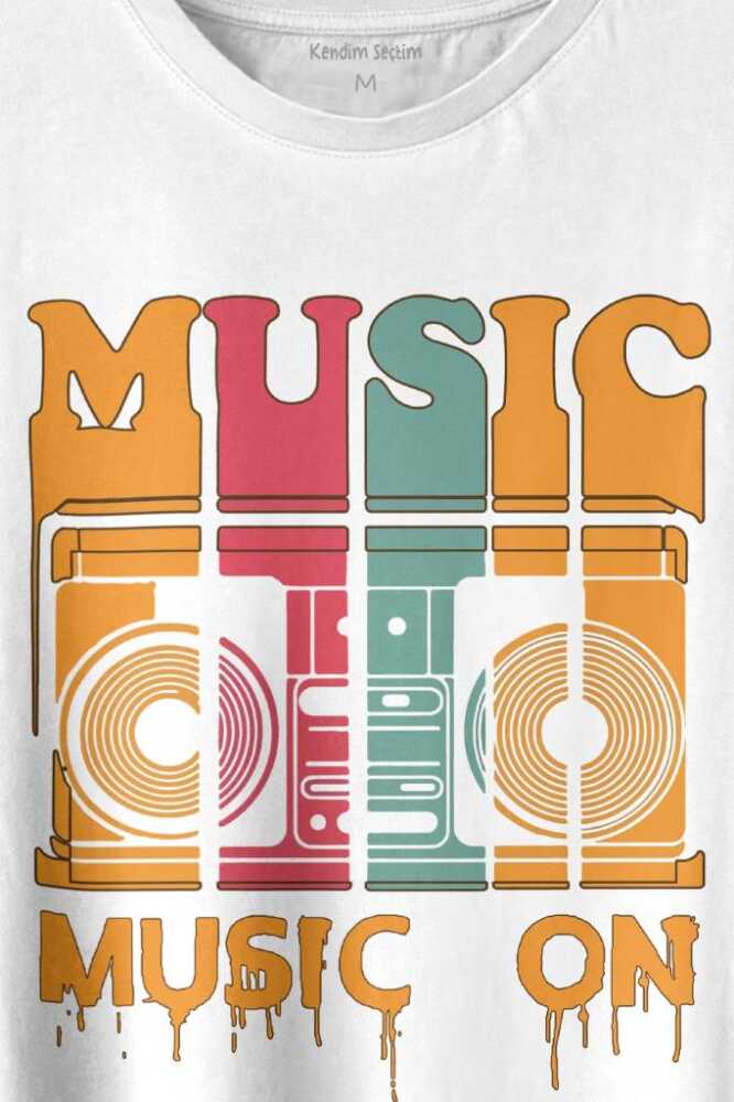 Müzik Music On Kaset Teyp Baskılı Tişört Unisex T-shirt - 2