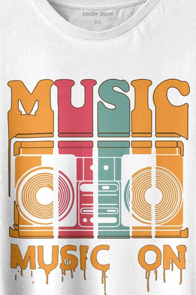 Müzik Music On Kaset Teyp Baskılı Tişört Unisex T-shirt (1)