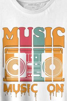 Müzik Music On Kaset Teyp Baskılı Tişört Unisex T-shirt - 2