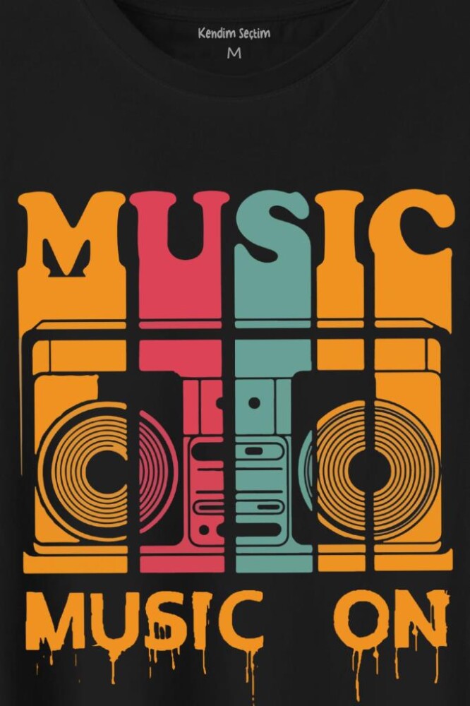 Müzik Music On Kaset Teyp Baskılı Tişört Unisex T-Shirt (1)