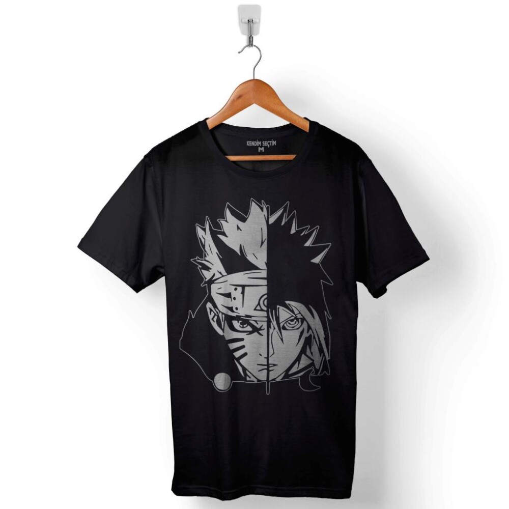 Naruto And Sasuke Uzumakı Uchiha Decal Baskılı Tişört Unisex T-Shirt - 1