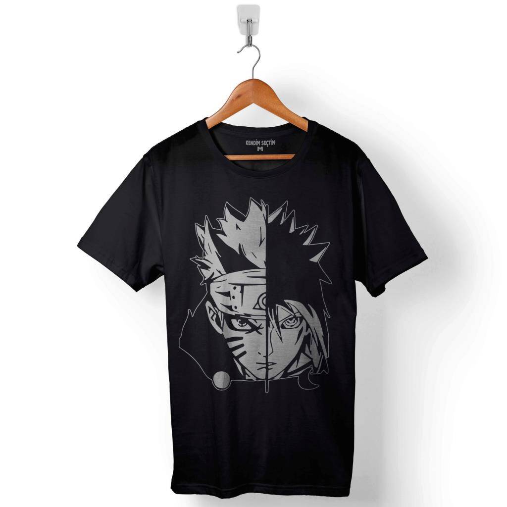 Naruto And Sasuke Uzumakı Uchiha Decal Baskılı Tişört Unisex T-Shirt - 1