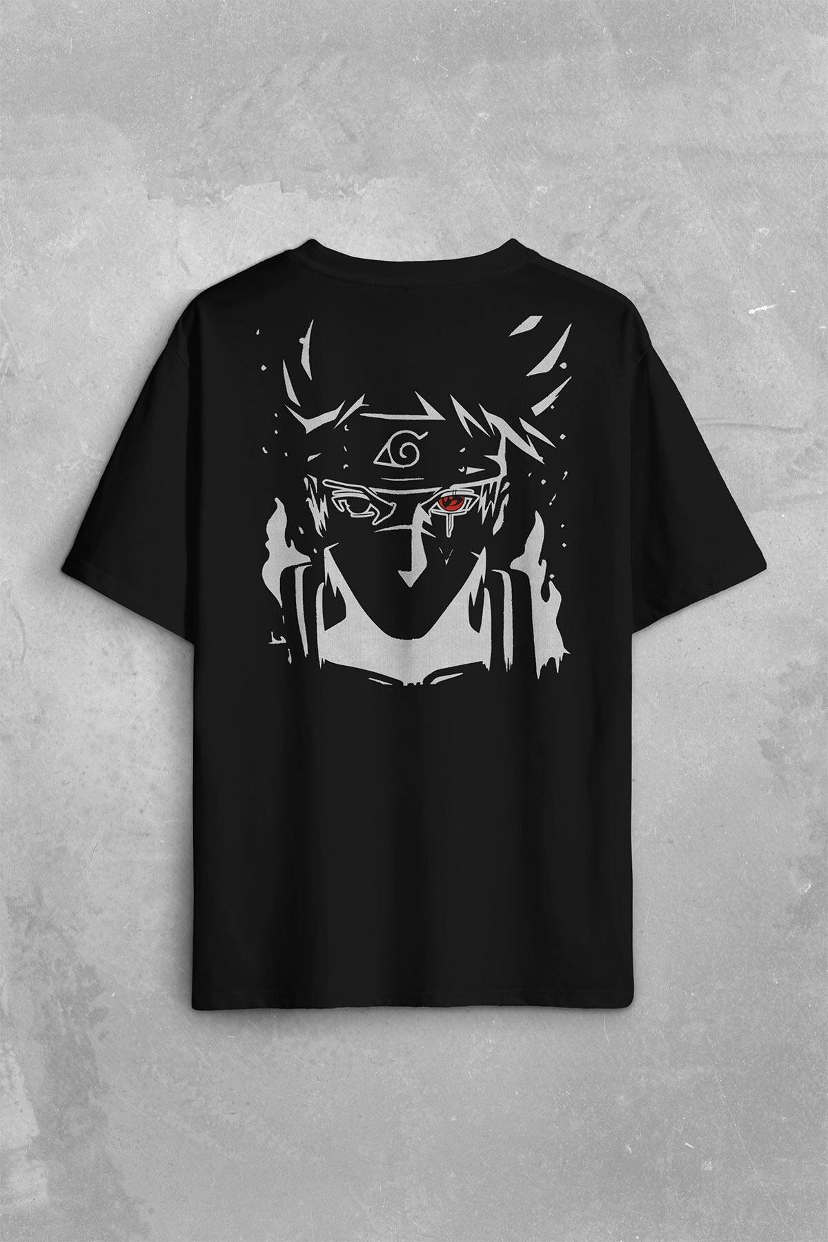 Naruto Kakashi Anime Dizi Sırt Ön Baskılı Oversize Tişört Unisex T-Shirt - 1