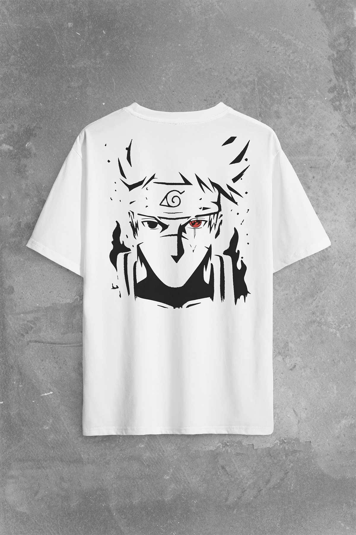 Naruto Kakashi Anime Dizi Sırt Ön Baskılı Oversize Tişört Unisex T-Shirt - 1