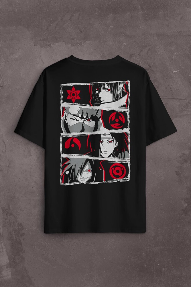 Naruto Kakashi Anime Manga Sırt Ön Baskılı Oversize Tişört Unisex T-Shirt - 1