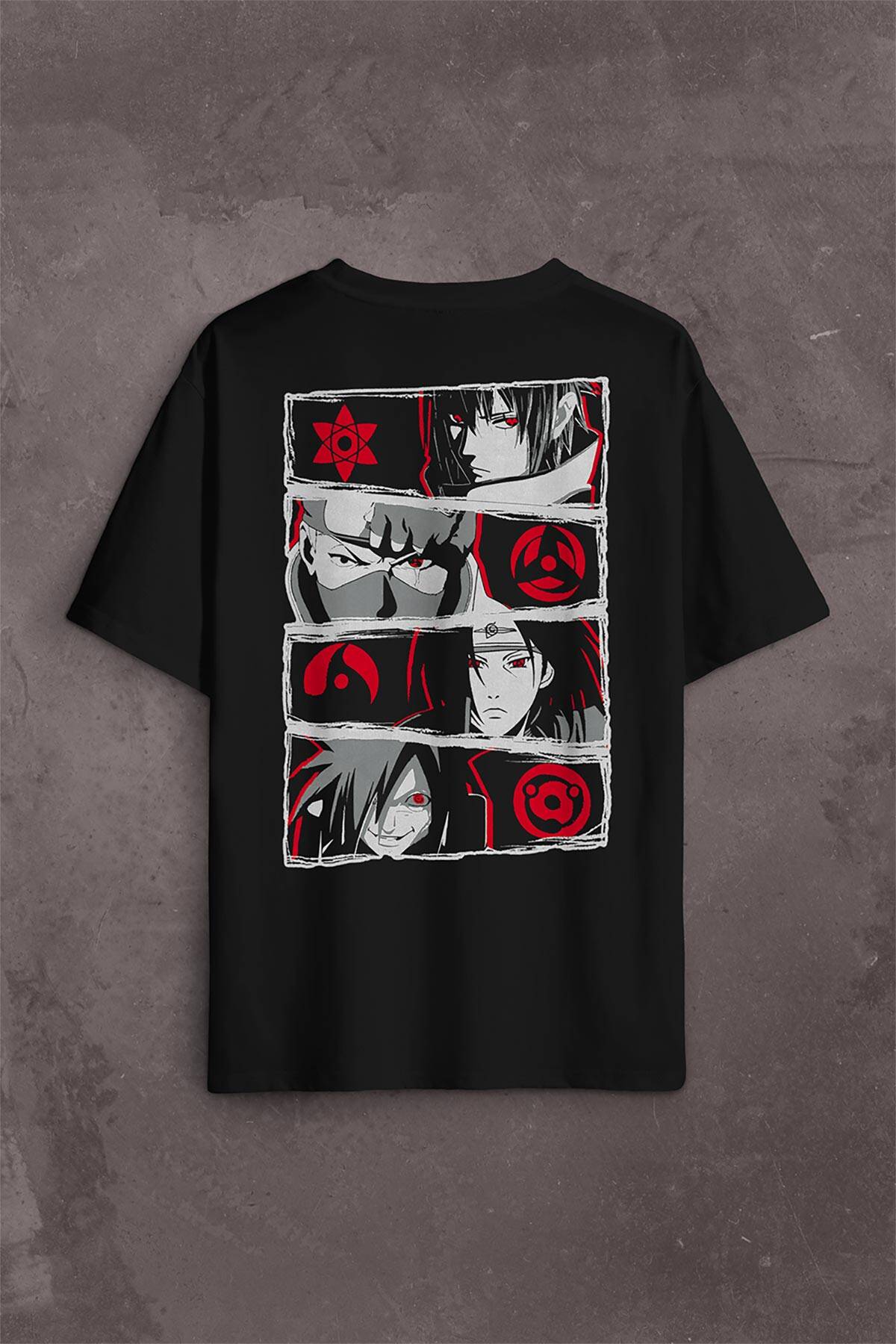 Naruto Kakashi Anime Manga Sırt Ön Baskılı Oversize Tişört Unisex T-Shirt - 1