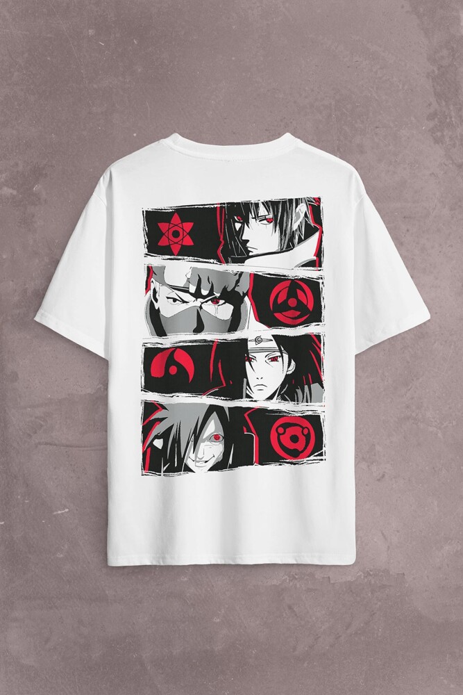 Naruto Kakashi Anime Manga Sırt Ön Baskılı Oversize Tişört Unisex T-Shirt - 1