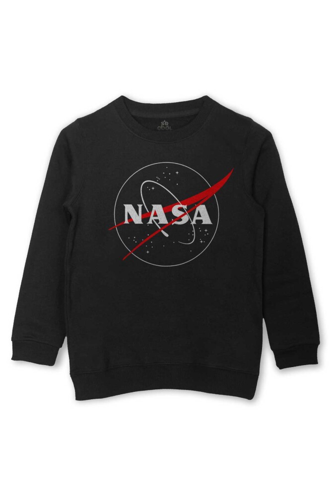 Nasa Logosu Siyah Kırmızı Uzay Cosmos Baskılı Çocuk Sweatshirt Siyah Sweat - So Cool